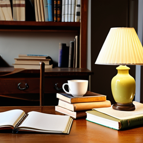 **

A stack of well-worn textbooks on trade English, with flashcards and a partially filled notebook scattered around.  A warm, inviting desk lamp illuminates the scene.  Emphasis on creating a sense of diligent study and preparation.  Consider adding elements like a half-finished cup of coffee or a highlighter resting on an open page.
**