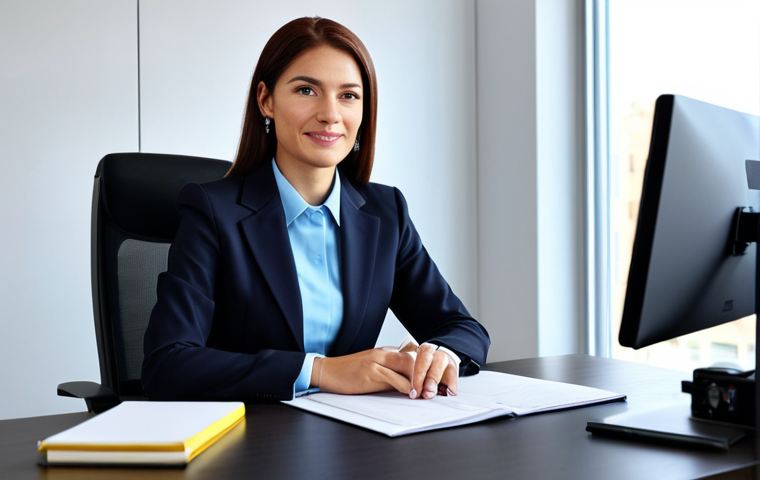**

A professional businesswoman in a modest business suit, sitting at a desk in a modern office, fully clothed, appropriate attire, safe for work, perfect anatomy, natural proportions, professional photography, high quality. Family-friendly.

**