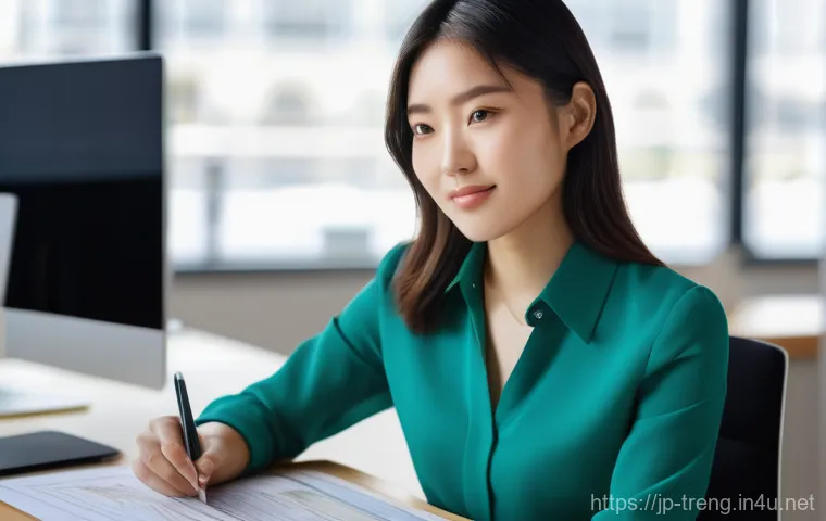 무역영어 학습법과 업무 효율성의 관계 - A vibrant, dynamic shot of a young Japanese businesswoman, in her late 20s, elegantly dressed in a c...