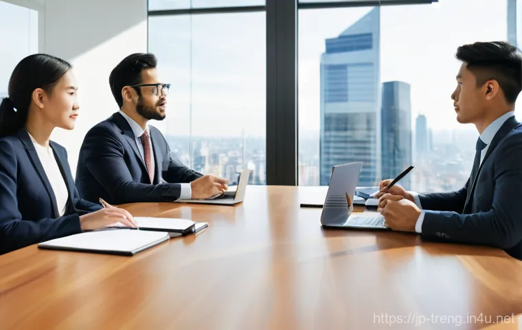 무역영어를 활용한 국제 무역 사례 분석 - **Prompt:** A group of diverse international business professionals, including individuals of East A...