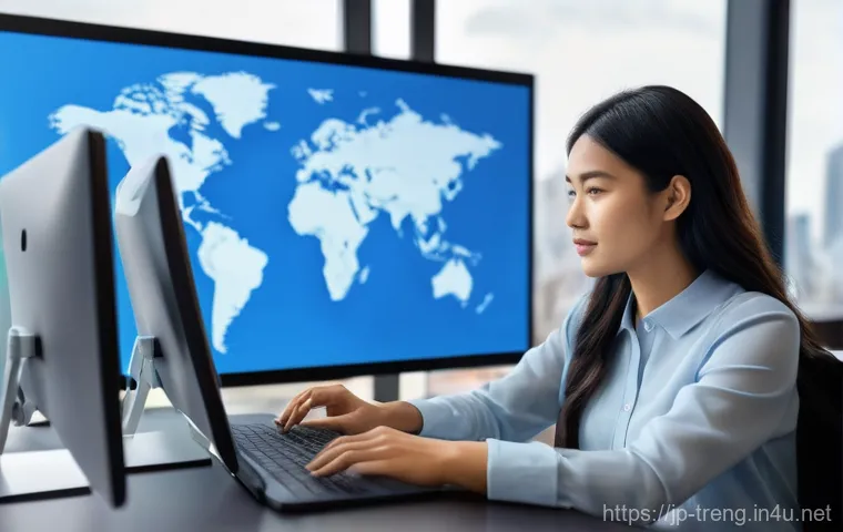 무역영어 자격증과 관련된 산업 동향 - **Prompt:** A focused professional (male or female, diverse ethnicity, in smart business casual atti...