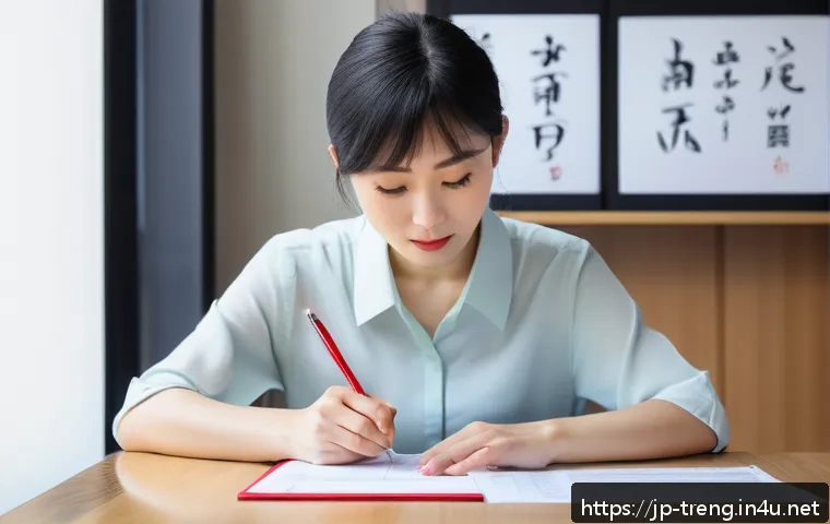 무역영어 실기시험 중 자주 실수하는 유형 - A modern Japanese office scene where a focused young professional Japanese woman with short black ha...
