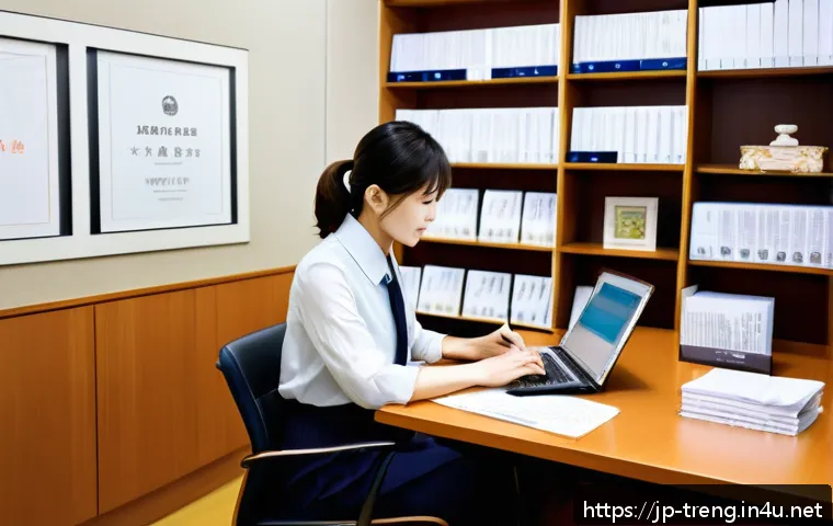 무역영어를 공부하는 직장인 팁 - A modern Japanese office scene showing a professional Japanese businessperson sitting at a clean des...