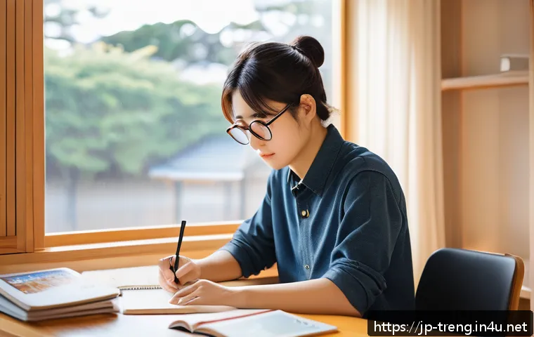 무역영어 필기시험 대비에서 학습 전략 개선 - A modern Japanese study room scene featuring a young adult studying English vocabulary efficiently. ...