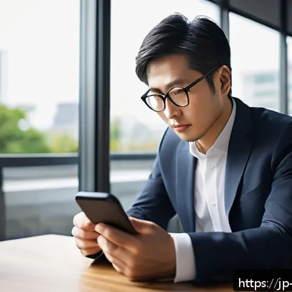무역영어 시험에서 학습 전략의 중요성 - A focused Japanese businessman in a modern quiet café, studying English trade vocabulary on a sleek ...