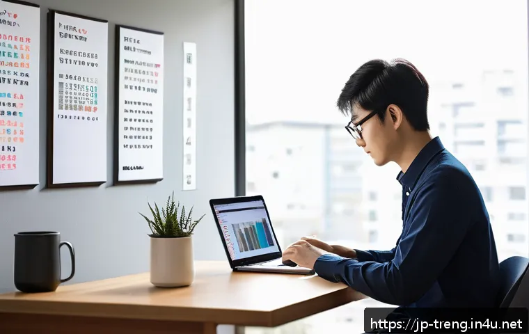 무역영어 필기시험 준비를 위한 무료 자료 - A modern Japanese home office setting with a young Japanese professional studying trade English on a...