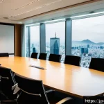 무역영어 학습으로 성취할 수 있는 기회 - A modern international business meeting scene in a sleek corporate office in Tokyo, featuring divers...