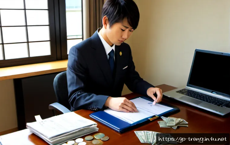 무역영어 자격증의 취득 절차와 비용 분석 - Photorealistic modern Japanese study scene, a young adult in neat casual business attire seated at a...