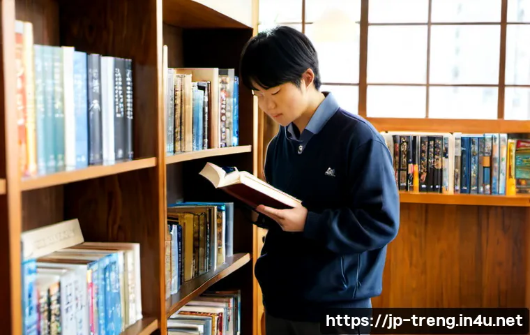 무역영어 관련 도서 추천 - Photorealistic cozy Tokyo bookstore interior, a young Japanese professional browsing a curated shelf...