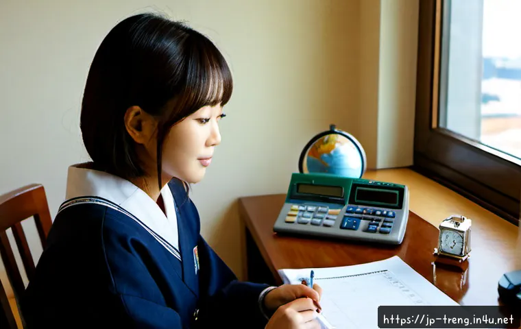 무역영어 시험 일정 및 응시 요령 - Photorealistic Japanese university student preparing for an international trade English certificatio...