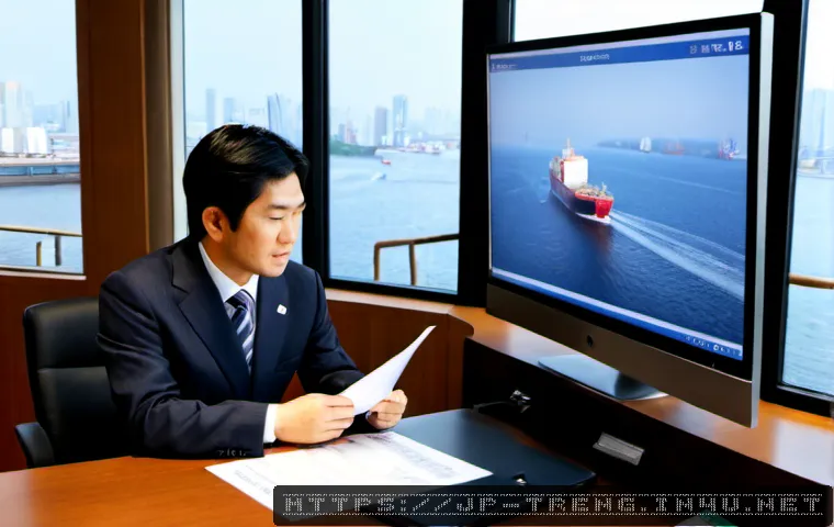 무역영어 자격증의 국제 무역에서의 활용 - Photorealistic international trade office scene in Tokyo, confident Japanese trade professional revi...