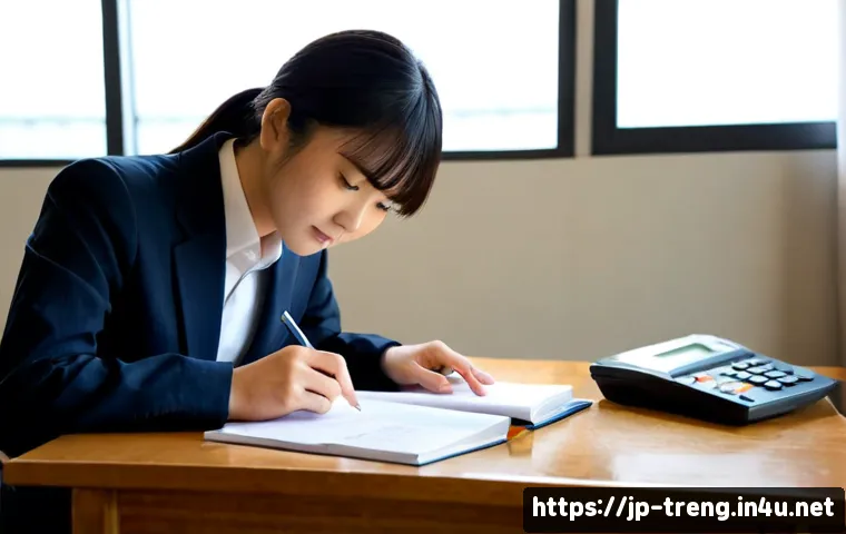 무역영어 시험 대비와 실전 문제풀이 - Photorealistic Japanese business student preparing for an international trade English exam at a clea...