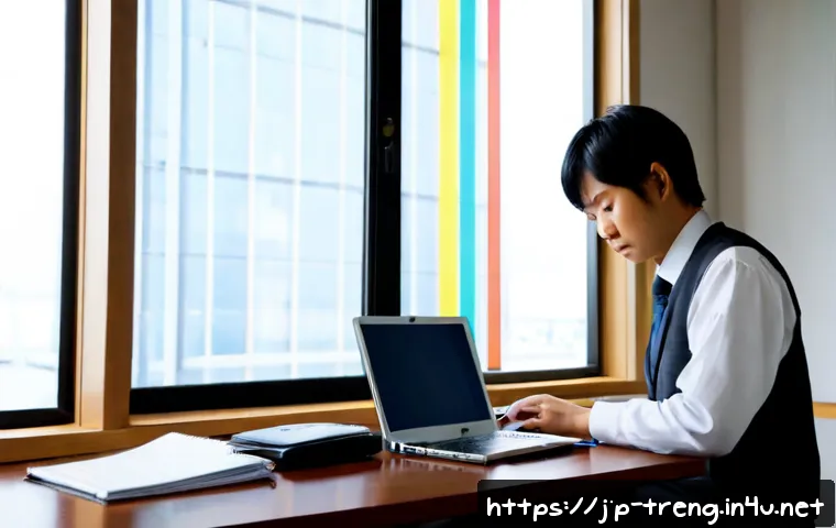 무역영어 시험 성적 분석 및 활용 - Photorealistic Japanese office worker in a neat modern study space, thoughtfully analyzing a trade E...