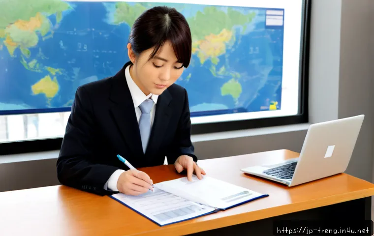무역영어 실기시험 과목별 학습 포인트 - Photorealistic Japanese business student preparing for a trade English practical exam at a clean mod...